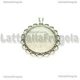 Base Cammeo retro decorato in metallo argento antico per 30mm