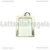 Ciondolo Cornice rettangolare in metallo argentato e PVC 16.5x10.5mm