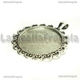 Base Cammeo retro decorato in metallo argento antico per 30mm