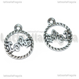 Ciondolo Tondo Love in metallo argento antico 19x16mm