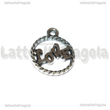 Ciondolo Tondo Love in metallo argento antico 19x16mm