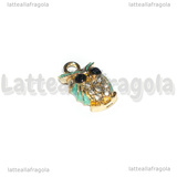 Charm Gufo in metallo dorato smaltato con strass 15x9mm