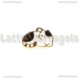 Ciondolo Gatto in metallo smaltato dorato 16x12mm