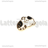 Ciondolo Gatto in metallo smaltato dorato 16x12mm
