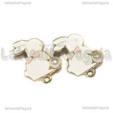 Perni Coniglio Fiocco Rosa con perla in metallo dorato smaltato 21x15mm