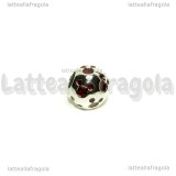 Perla foro largo in metallo argentato smaltato Topolino Rosso 12x10mm