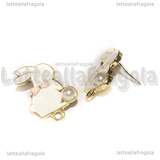 Perni Coniglio Fiocco Rosa con perla in metallo dorato smaltato 21x15mm
