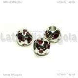 Perla foro largo in metallo argentato smaltato Topolino Rosso 12x10mm