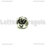 Perla foro largo in metallo argentato smaltato Topolino Nero 12x10mm
