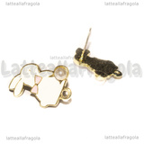 Perni Coniglio Fiocco Rosa con perla in metallo dorato smaltato 21x15mm