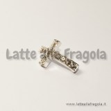 Connettore Croce in metallo Silver Plated con strass 19x13mm