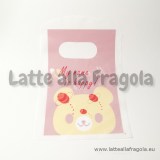 10 buste in plastica con manico fantasia My name is Happy 15x9cm