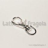 Gancio portachiavi in metallo silver plated 37x16mm