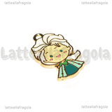Ciondolo Elsa di Frozen in metallo dorato smaltato 27x16mm