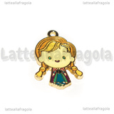 Ciondolo Anna di Frozen in metallo dorato smaltato 29x18mm