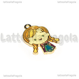 Ciondolo Anna di Frozen in metallo dorato smaltato 29x18mm
