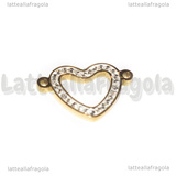 Connettore Cuore in Acciaio Inox Dorato con Strass Cristal 21x14mm