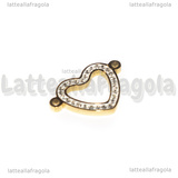 Connettore Cuore in Acciaio Inox Dorato con Strass Cristal 21x14mm