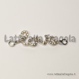 Connettore love  con strass in metallo Silver Plated 39x12mm