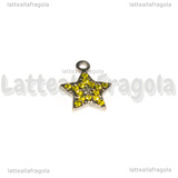 Ciondolo Stella in Acciaio Inox con pavè di strass gialli 15.5x13mm