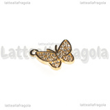 Ciondolo Farfalla con pavé di strass in metallo dorato 19.5x16.5mm