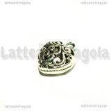 Charm Cuore 3D filigranato in metallo argento antico 16x13mm