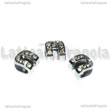 Ferro di Cavallo con Strass Cristal in metallo argentato foro largo 10x9mm