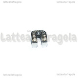 Ferro di Cavallo con Strass Cristal in metallo argentato foro largo 10x9mm