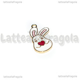 Ciondolo Coniglio con Cuore in metallo dorato smaltato 25x15mm