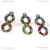 Ciondolo Infinito in Acciaio Inox con pavè strass multicolor 21.5x10mm
