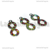 Ciondolo Infinito in Acciaio Inox con pavè strass multicolor 21.5x10mm
