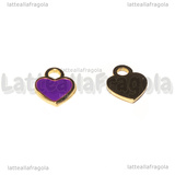Ciondolo Cuore in Acciaio Inox Dorato smaltato Viola 12x10.5mm