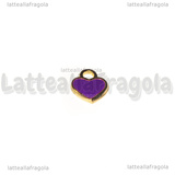 Ciondolo Cuore in Acciaio Inox Dorato smaltato Viola 12x10.5mm