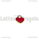 Ciondolo Cuore in Acciaio Inox Dorato smaltato Rosso 12x10.5mm