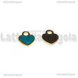 Ciondolo Cuore in Acciaio Inox Dorato smaltato Ottanio 12x10.5mm