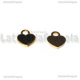 Ciondolo Cuore in Acciaio Inox Dorato smaltato Nero 12x10.5mm