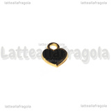 Ciondolo Cuore in Acciaio Inox Dorato smaltato Nero 12x10.5mm