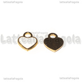 Ciondolo Cuore in Acciaio Inox Dorato smaltato Bianco 12x10.5mm