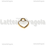 Ciondolo Cuore in Acciaio Inox Dorato smaltato Bianco 12x10.5mm
