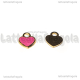 Ciondolo Cuore in Acciaio Inox Dorato smaltato Rosa 12x10.5mm