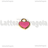 Ciondolo Cuore in Acciaio Inox Dorato smaltato Rosa 12x10.5mm