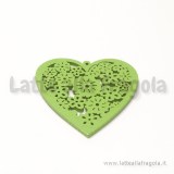 Cuore filigrana in legno colorato verde 45x44mm