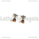 Coppia Perni in Acciaio Inox con asola e strass arancio 4mm