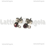 Coppia Perni in Acciaio Inox con asola e strass rubino 4mm
