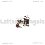 Coppia Perni in Acciaio Inox con asola e strass rubino 4mm