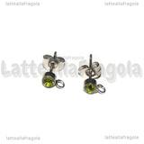 Coppia Perni in Acciaio Inox con asola e strass verde 4mm
