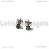 Coppia Perni in Acciaio Inox con asola e strass verde smeraldo 4mm