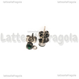 Coppia Perni in Acciaio Inox con asola e strass verde smeraldo 4mm