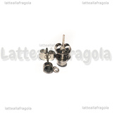 Coppia Perni in Acciaio Inox con asola e strass nero fumo 4mm