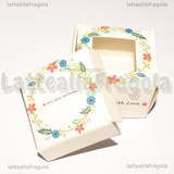 Scatola in Cartone Bianco Fantasia Fiori Handmade with Love 4.3x4.3x2.7cm